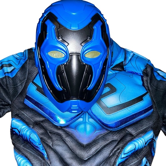 DC Comics blue bettle Kids Muscle Chest Halloween Costume small S 4/6 with mask - Picture 1 of 5